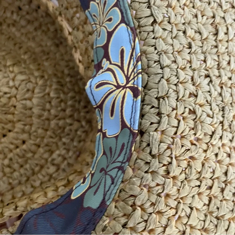 Disney Parks Mickey Mouse Woven Straw Floppy Hat Carved Wood Mickey Mouse summer